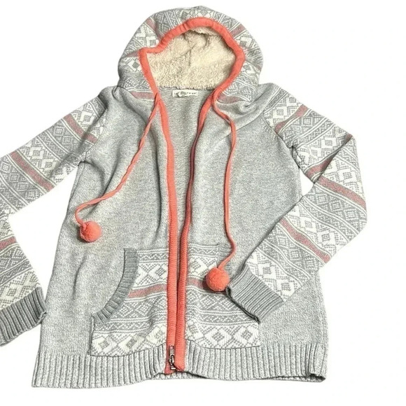 Anthropologie zip up hoodie,sherpa,L.,chunky knit,wool blend,tassels,boho,aztec - Picture 11 of 12